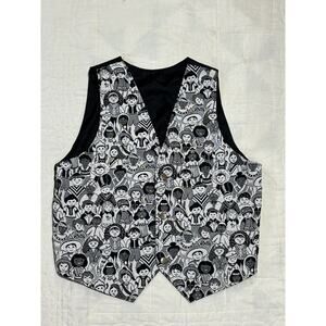 Vntg 90s Children of the World Theme Tapestry Vest Button Up Sz Large Von AS IS